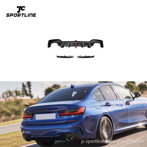 Carbon Fiber Rear Bumper Diffuser Lip with LED Brake Light for BMW 3 Series G20 G28 M-Sport 330i 340i 2019-2022